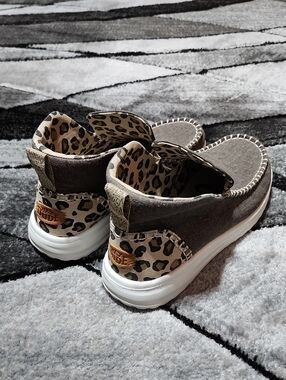 HEY DUDE DENNY HEAVY CANVAS LEOPARD PRINT ANKLE BOOTIE SNEAKERS SHOES